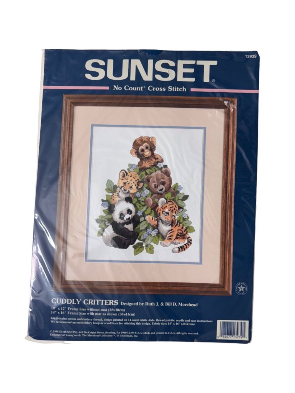 Sunset No Count Cross Stitch Kit Cuddly Critters Animals Koala Panda Bear Tiger